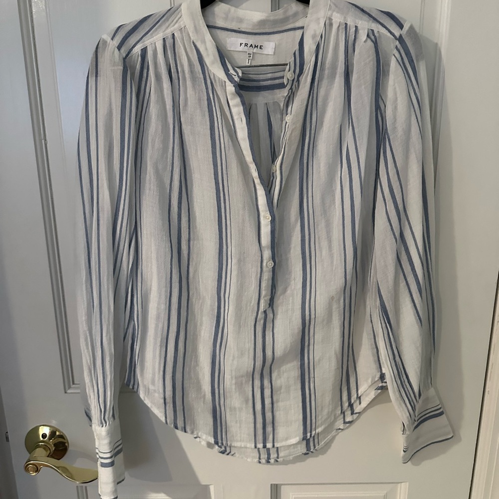 Frame Blue and White Striped Shirt